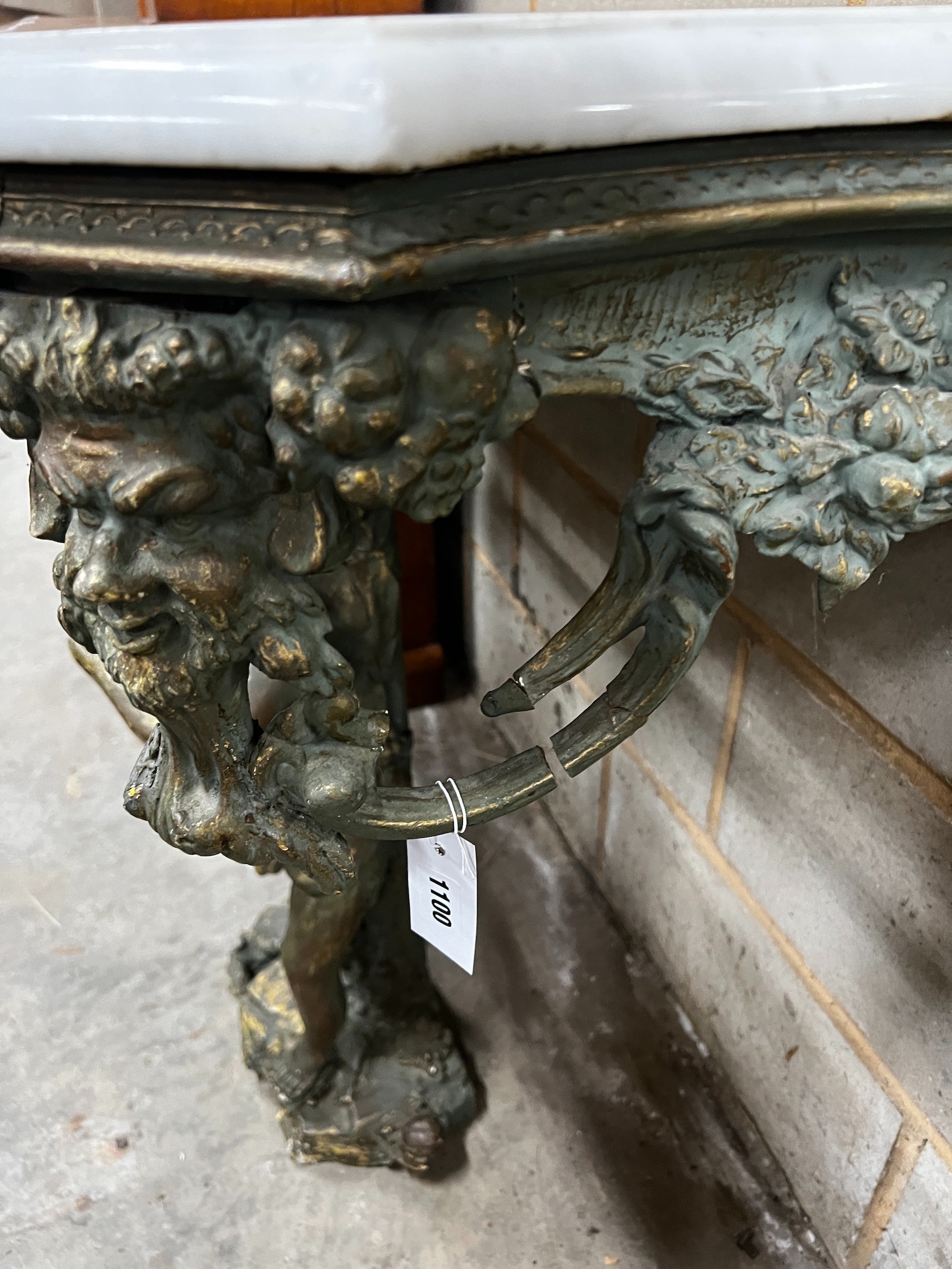 A 19th century French marble topped giltwood and gesso console table, width 92cm depth 53cm height 84cm, with associated mirror